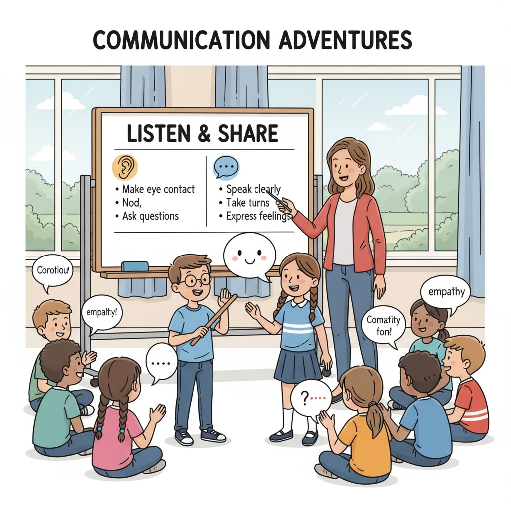 Teacher guiding K12 students in a role-play for better communication skills, active listening, and dialogue