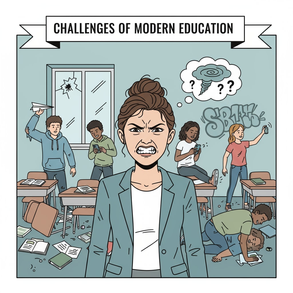 Frustrated teacher in a classroom related to teacher shortage, student tracking, and math education