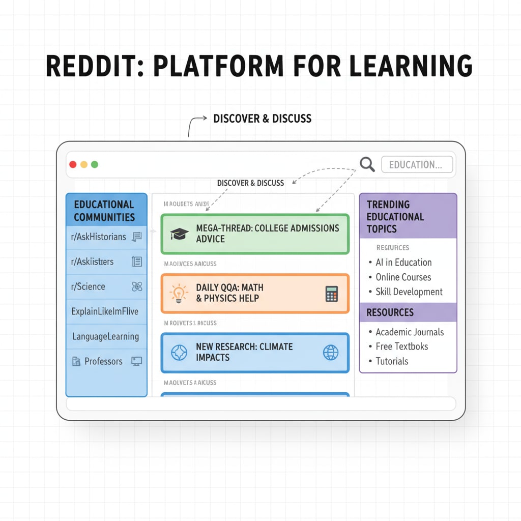 Reddit education interface highlighting community rules and subreddits