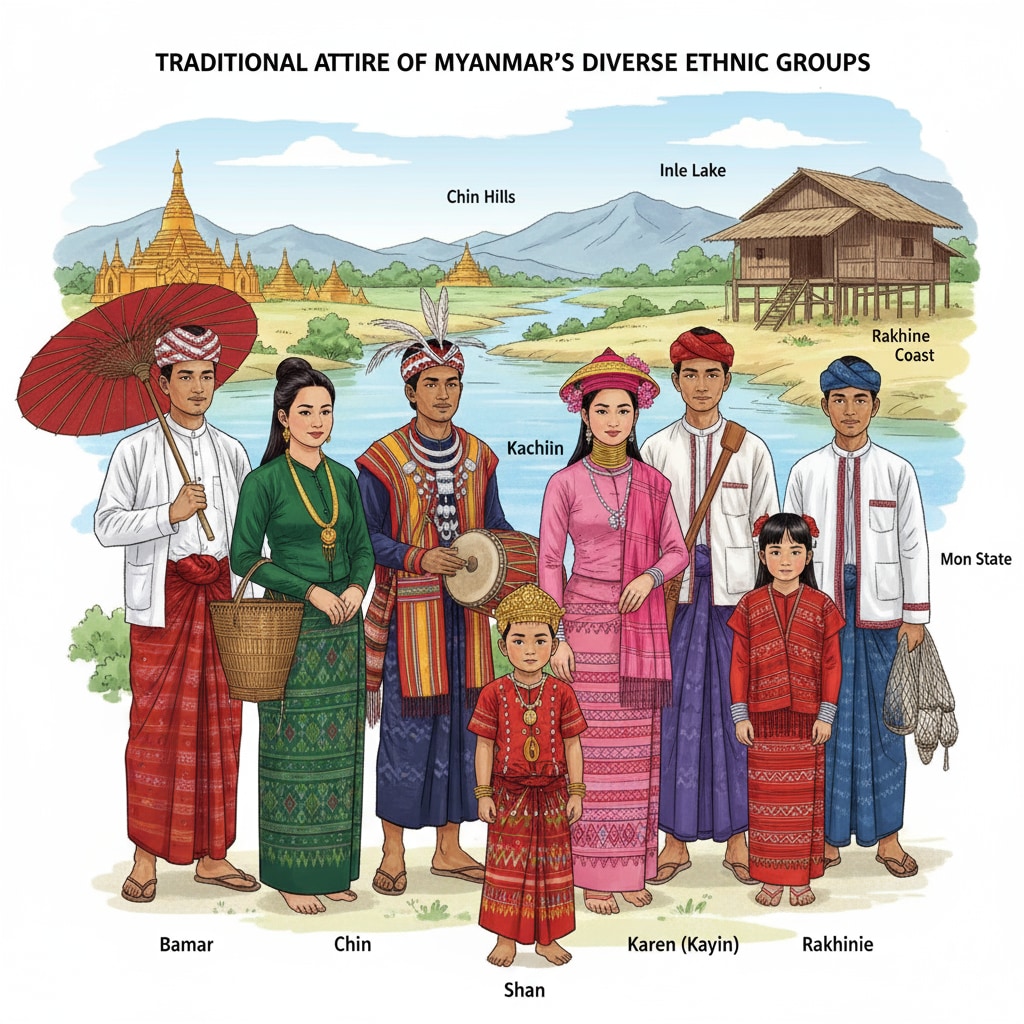 Myanmar people in traditional attire showcasing the country's cultural heritage that lacks international attention.