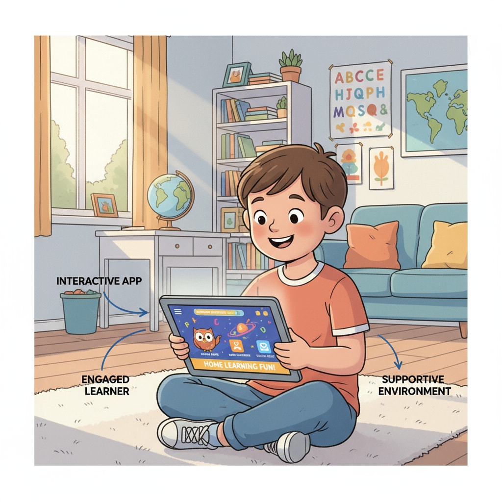 Child using an educational app for family education.