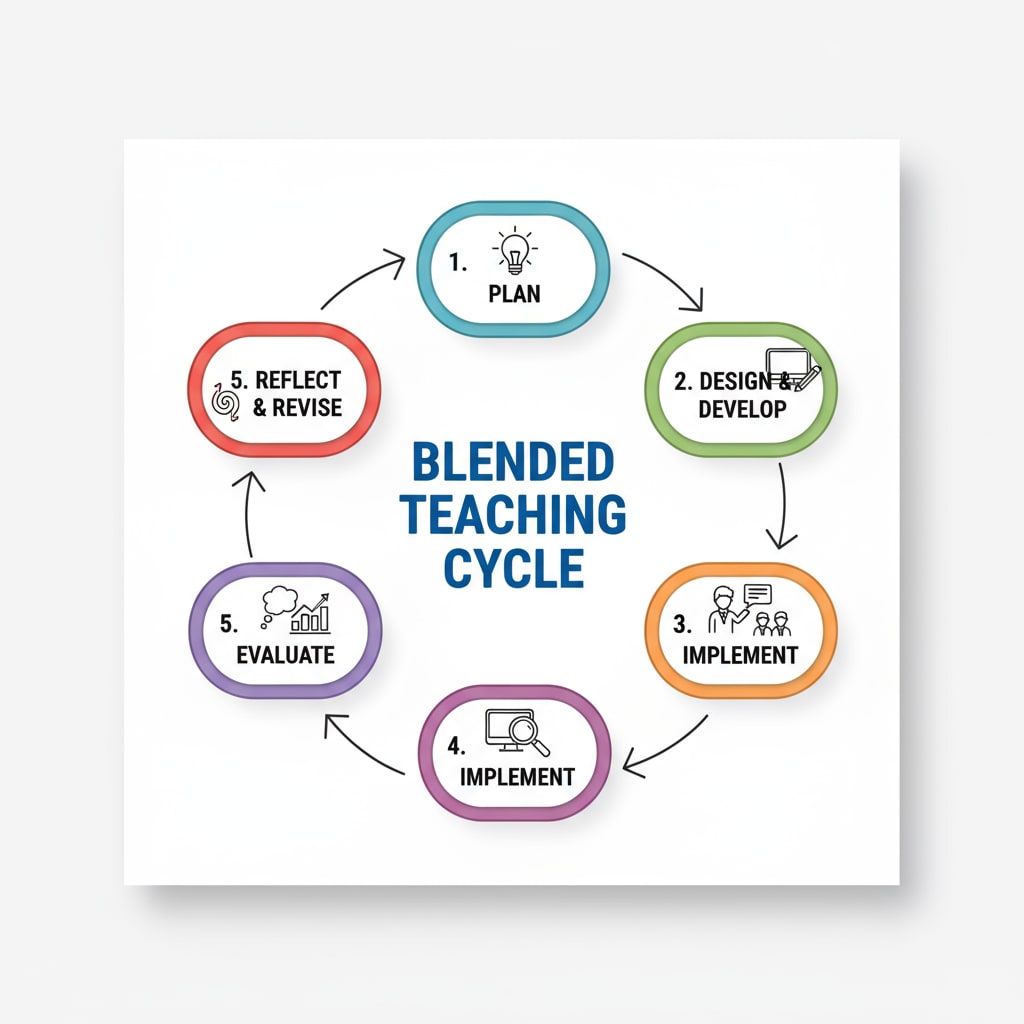 Diagram of the five steps of the Blended Teaching Cycle model