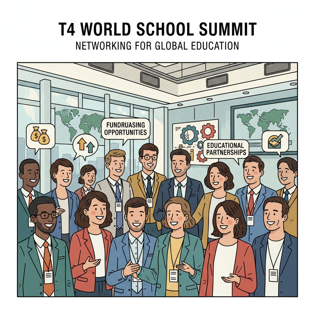 Participants networking during the T4 World School Summit to discuss fundraising opportunities in line with Middle Eastern etiquette