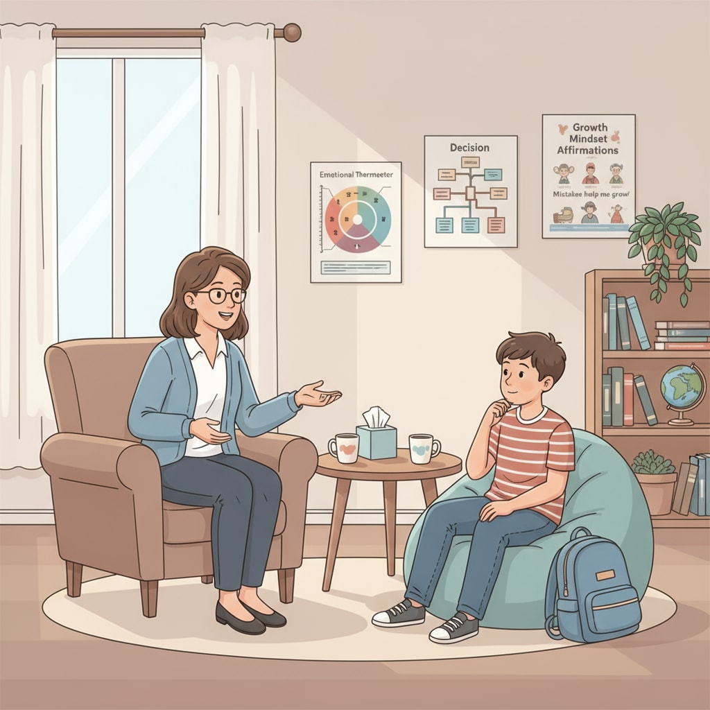 A school psychologist conducting a counseling session relevant to career considerations in school psychology