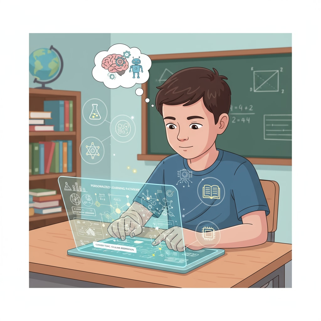 A child engaging with artificial intelligence in education as part of Derek Li's vision of machine learning - based learning.