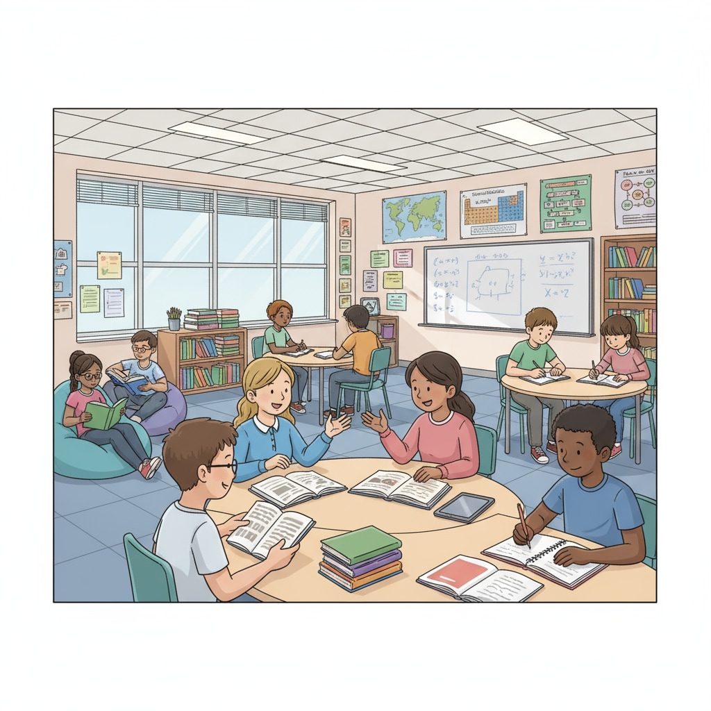 K12 classroom scene relevant to master's stress in English literature and creative writing