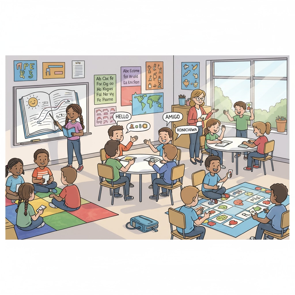 K12 students engaged in multilingual learning activities
