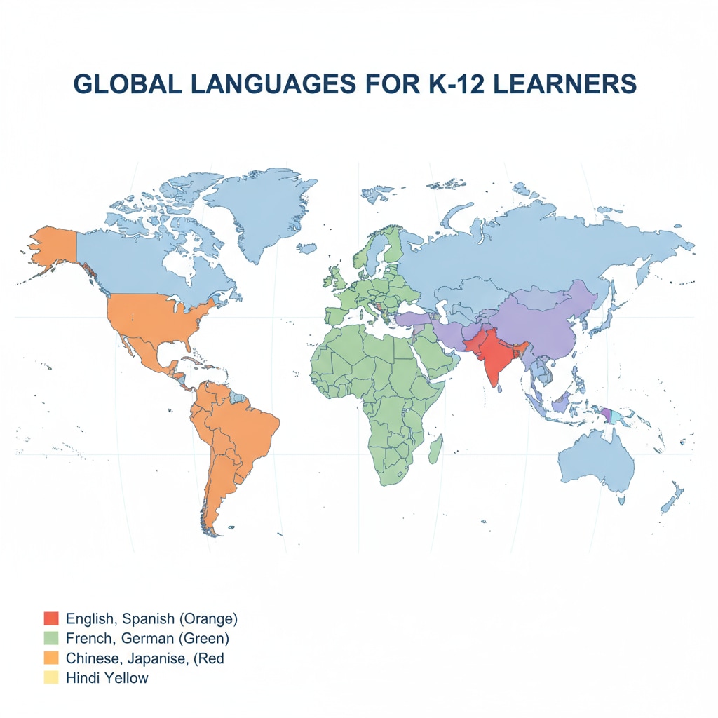 World map showing popular languages for K12 multilingual learning
