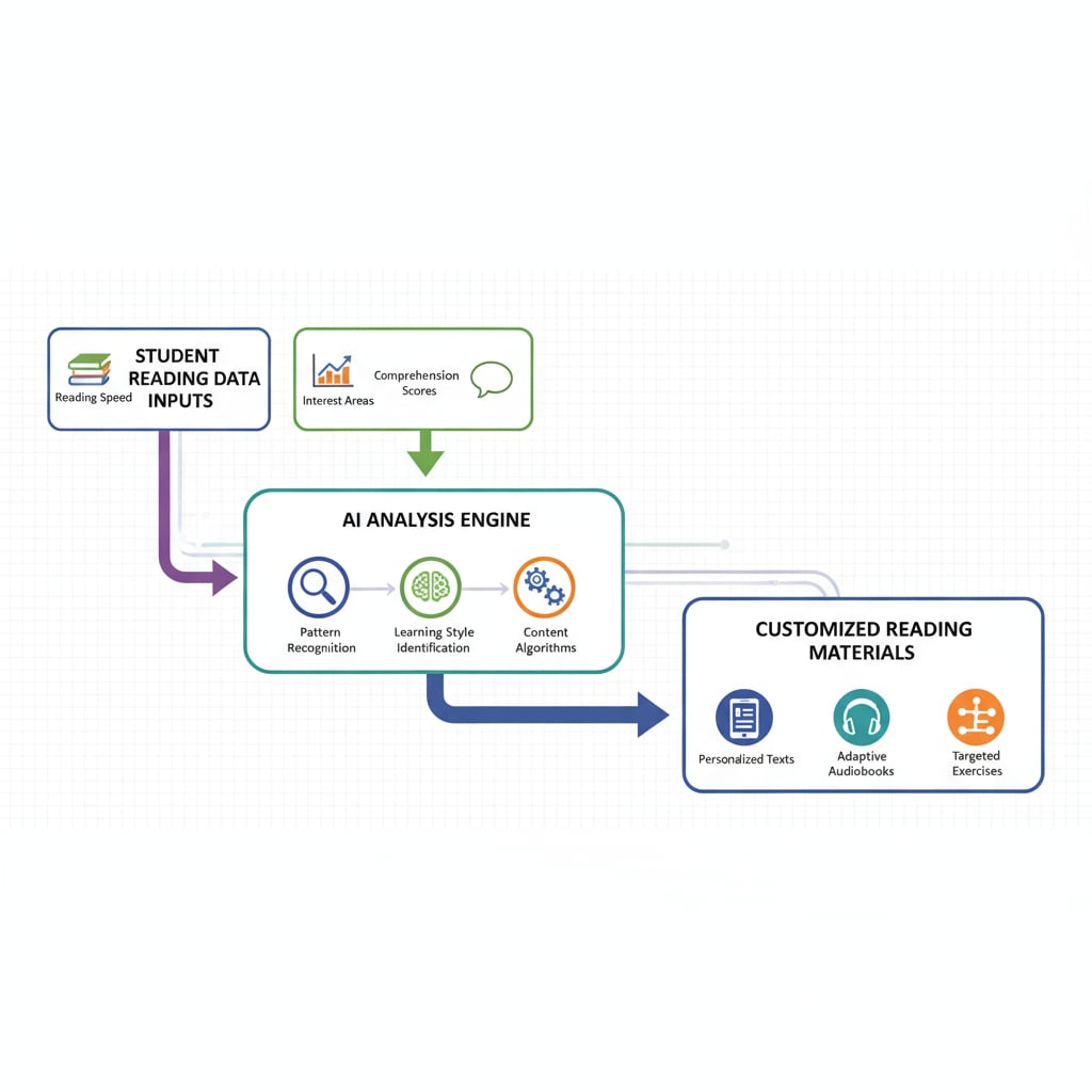 Graphic showing AI analyzing student data for customized decodable reading materials in educational applications