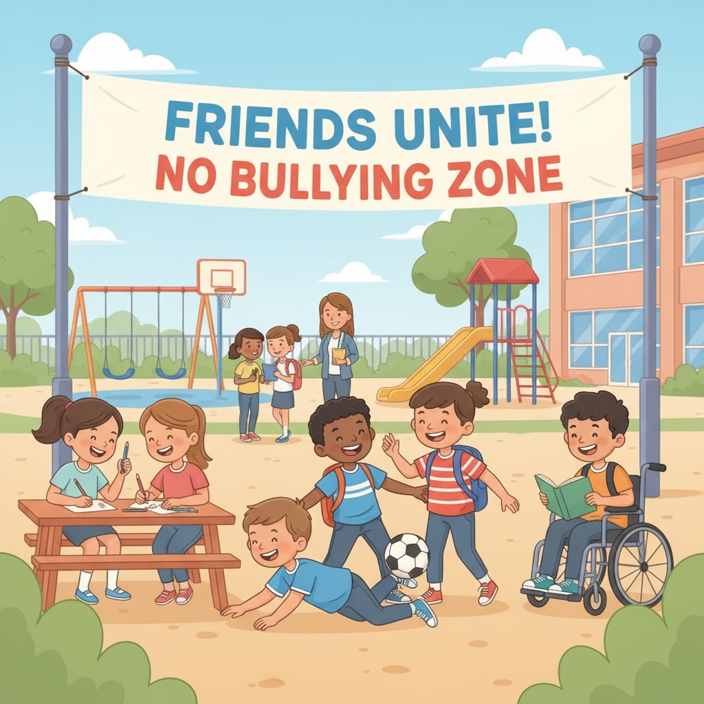A positive schoolyard interaction as a contrast to school bullying, related to school safety and parents' rights to ensure a safe environment.
