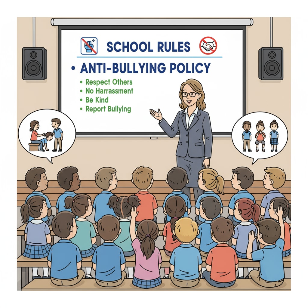 A school principal communicating anti-bullying policies, relevant to school safety and parents' rights in maintaining a bully-free environment.