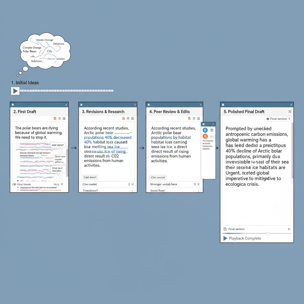 Visualization of a student's writing process for teaching evaluation and to ensure no plagiarism in student writing.