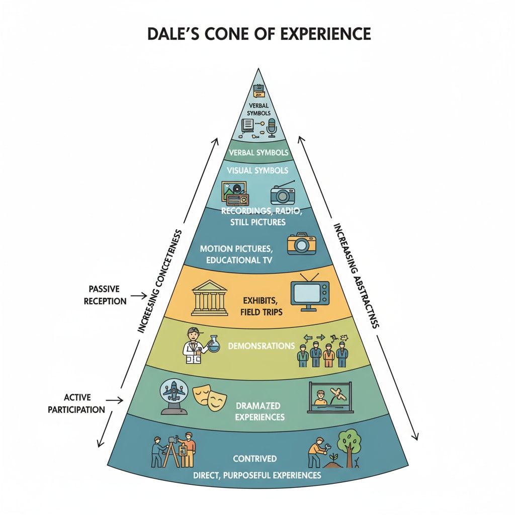 Dale's Cone of Experience highlighting different types of learning for hands-on understanding