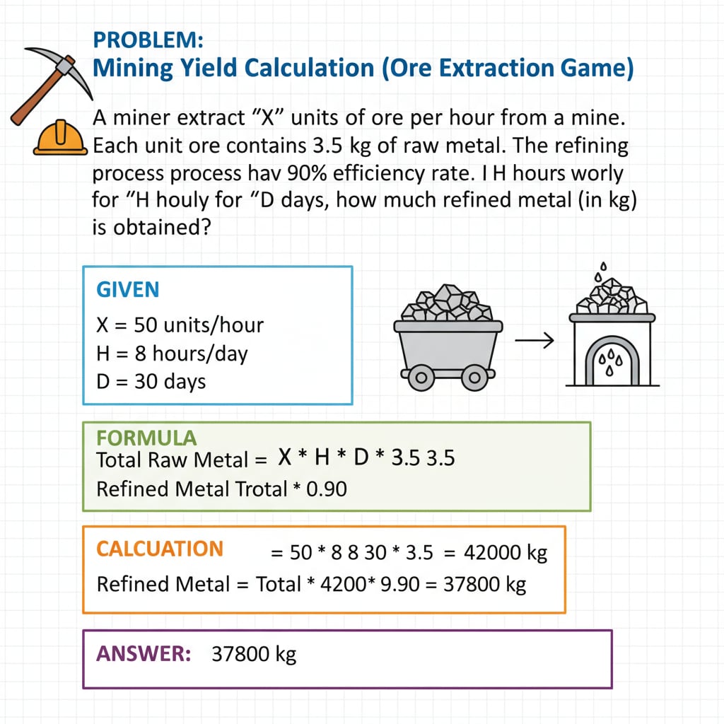 Close-up of a math problem in the digital miner game prototype for mining calculations