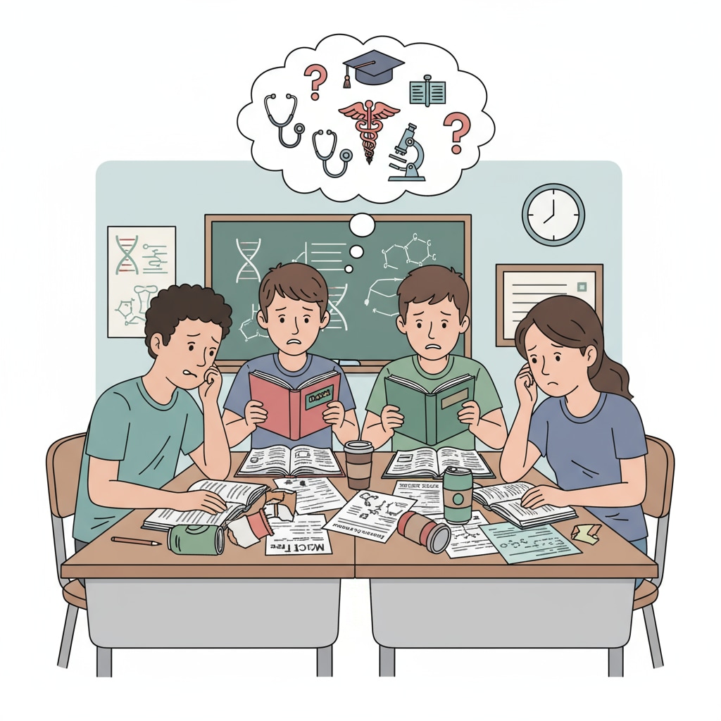 High school students experiencing learning anxiety while preparing for medical school entrance exams.