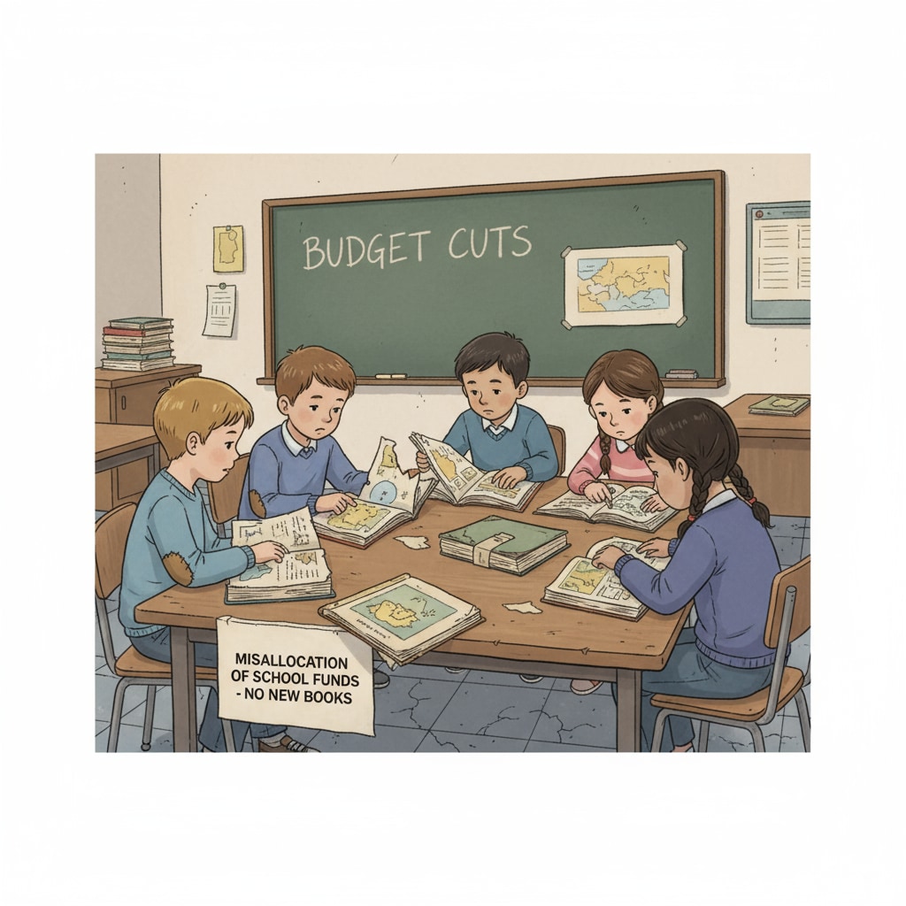 Classroom scene depicting the impact of funding misallocation on students