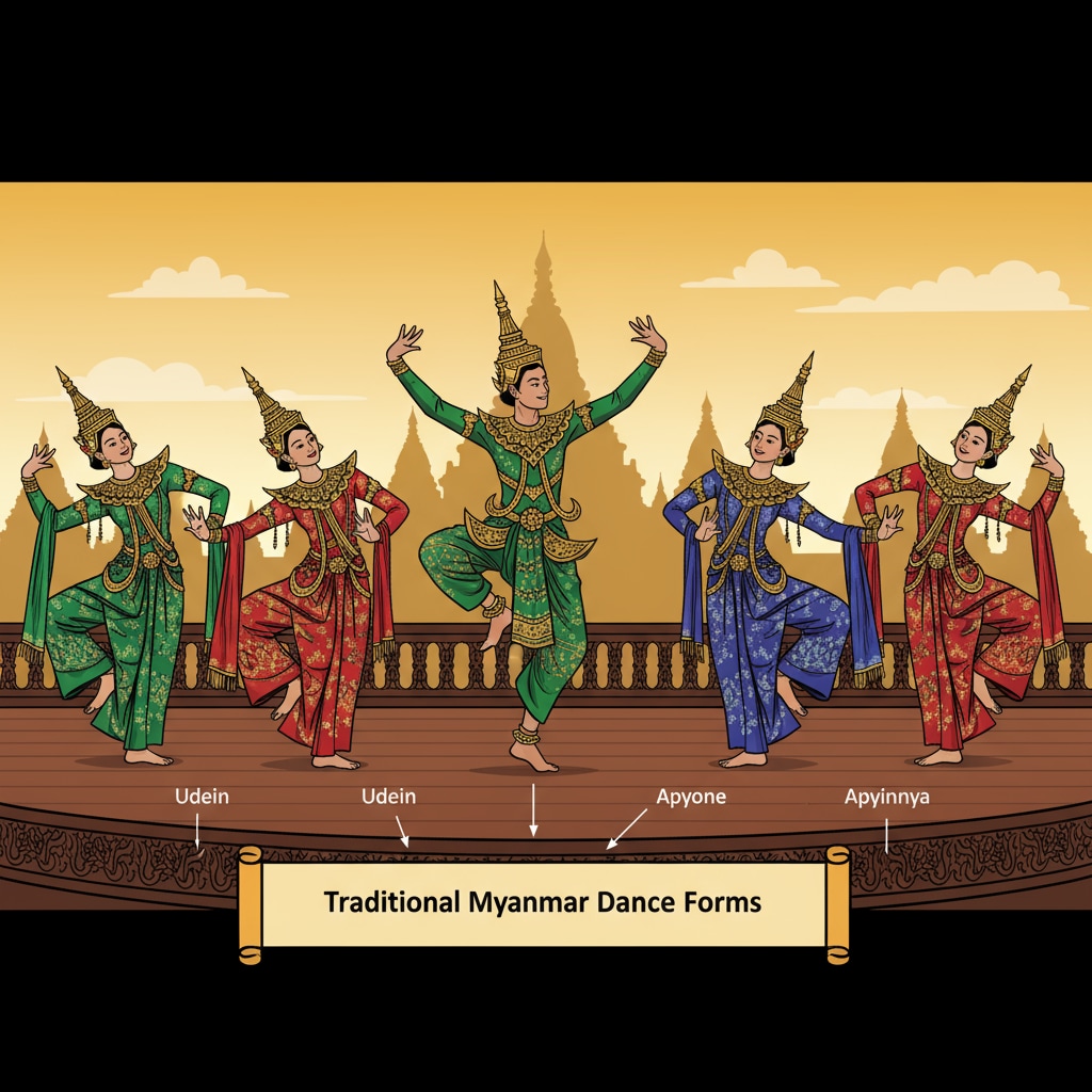 Traditional Myanmar dancers showcasing their cultural heritage