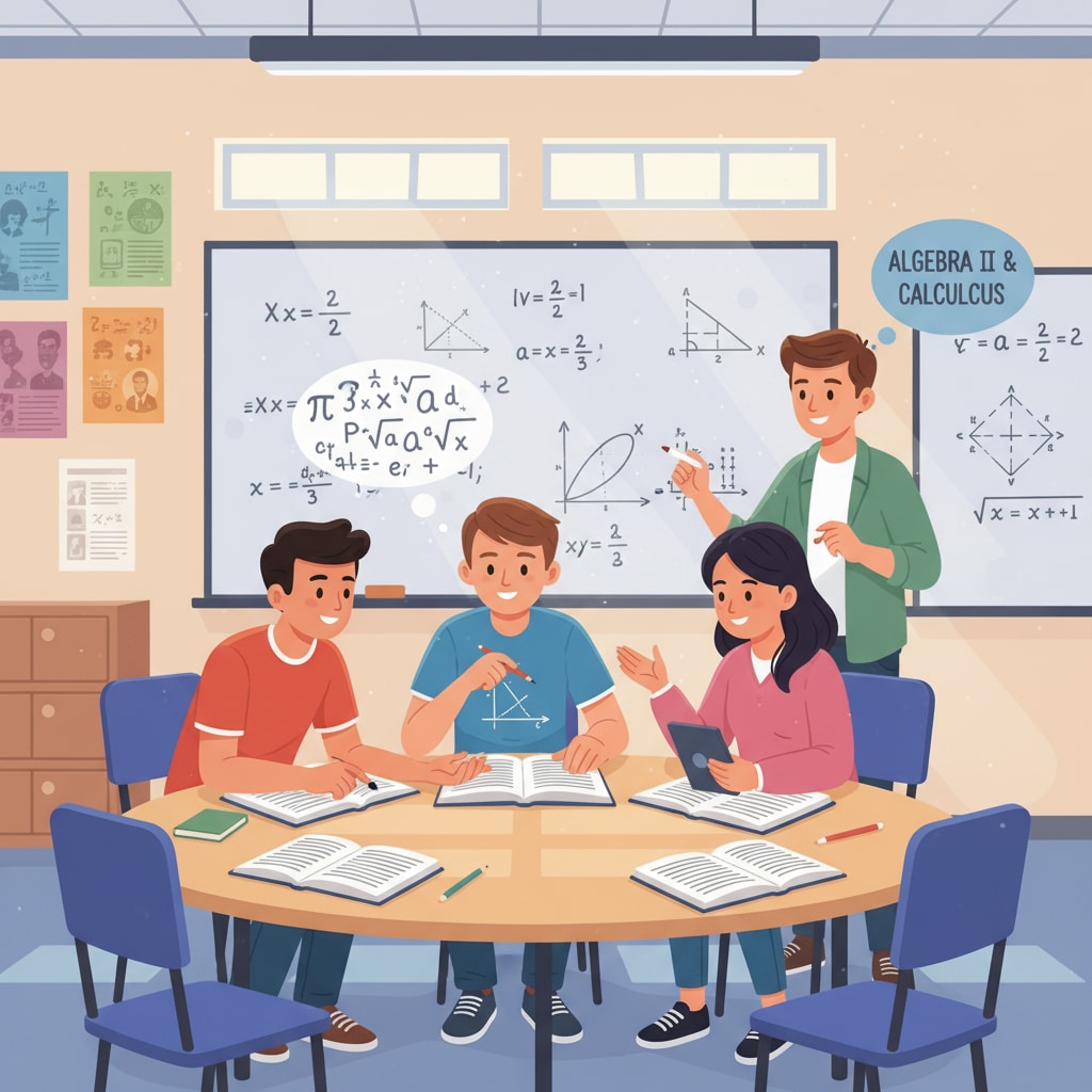 A group of high school students discussing math problems in a classroom, showing their engagement in learning different math concepts. High school students engaged in math discussion related to parental expectations in high school education