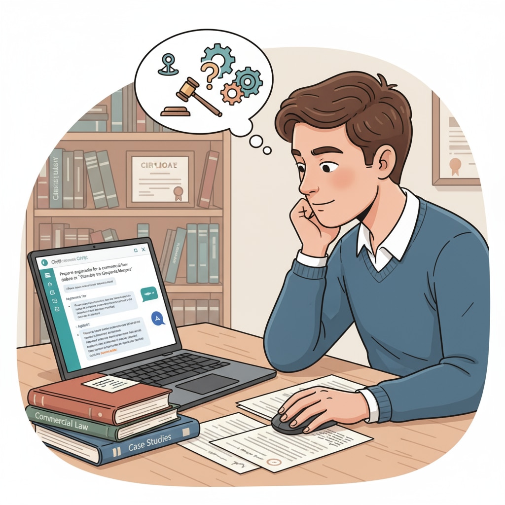 A student using ChatGPT for commercial law debate preparation, raising questions about academic integrity