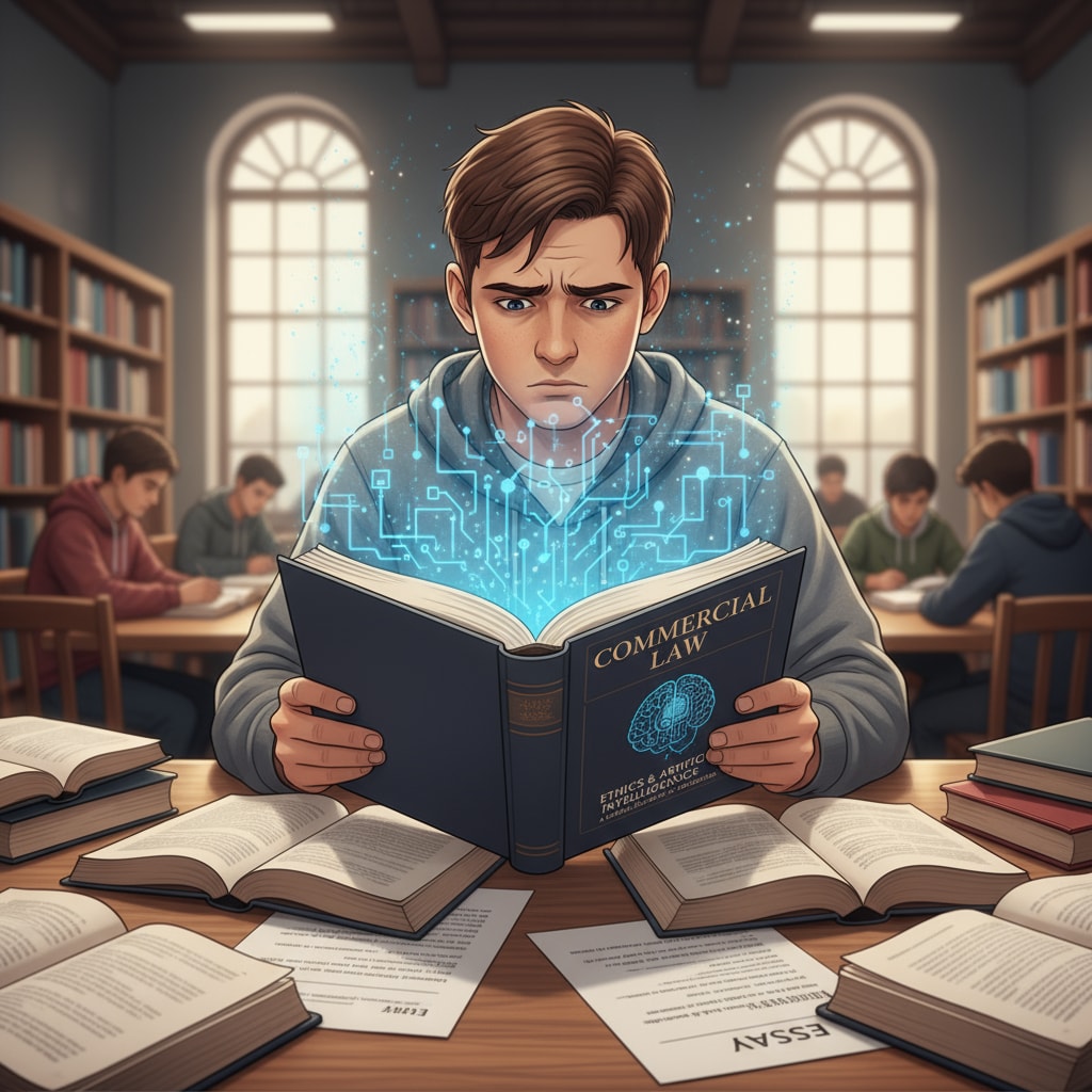 An undergraduate student facing ethical dilemmas in commercial law studies with the presence of AI like ChatGPT