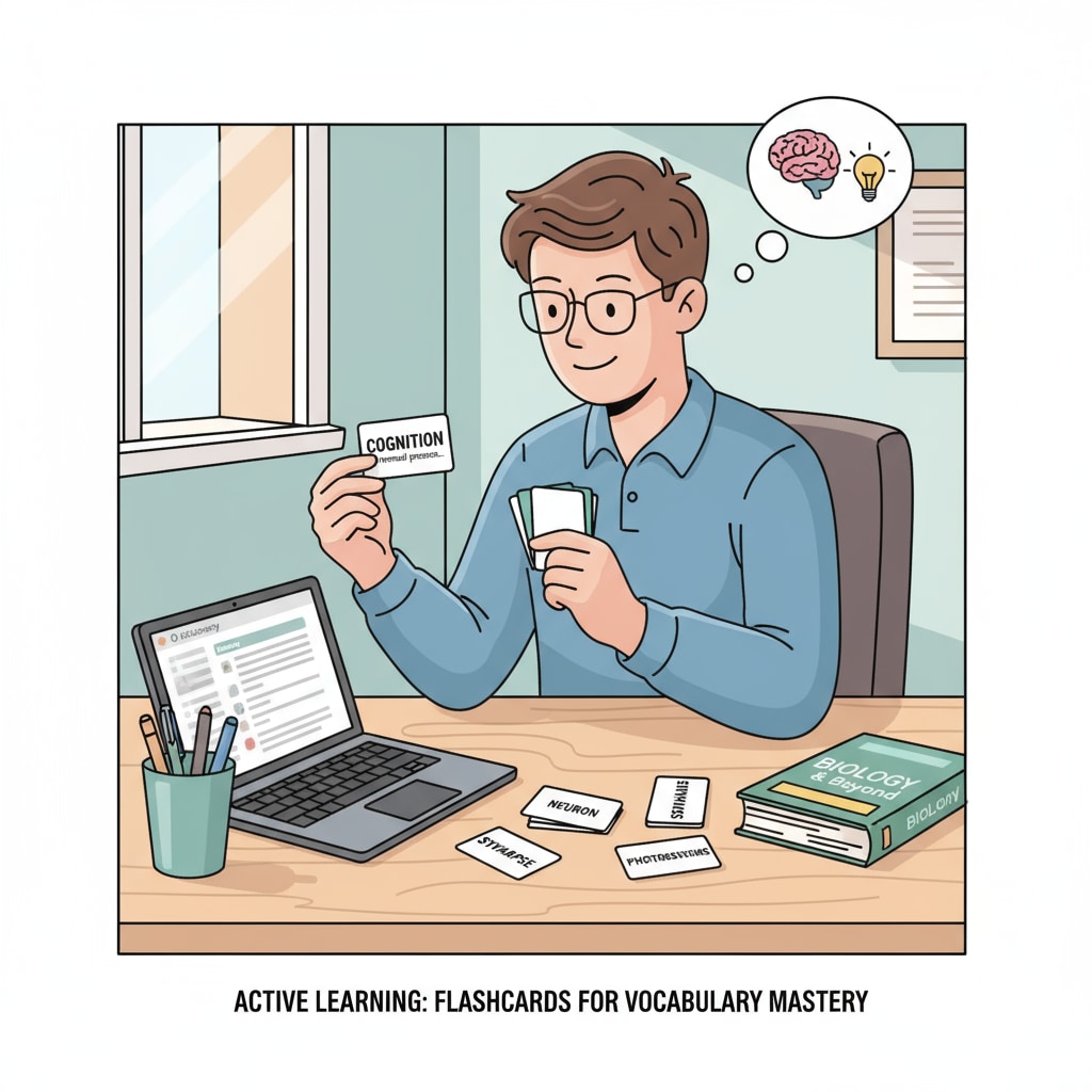 Student using flashcards for active learning to get high scores
