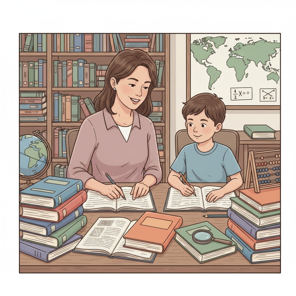 A parent and child utilizing academic resources in family education teaching arrangements