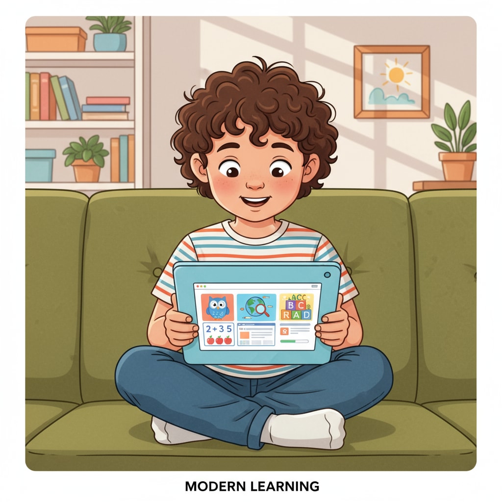 A child accessing academic resources for family education teaching arrangements