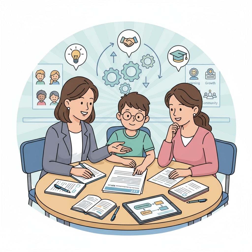 Teacher-parent-student meeting to discuss IEP in high school