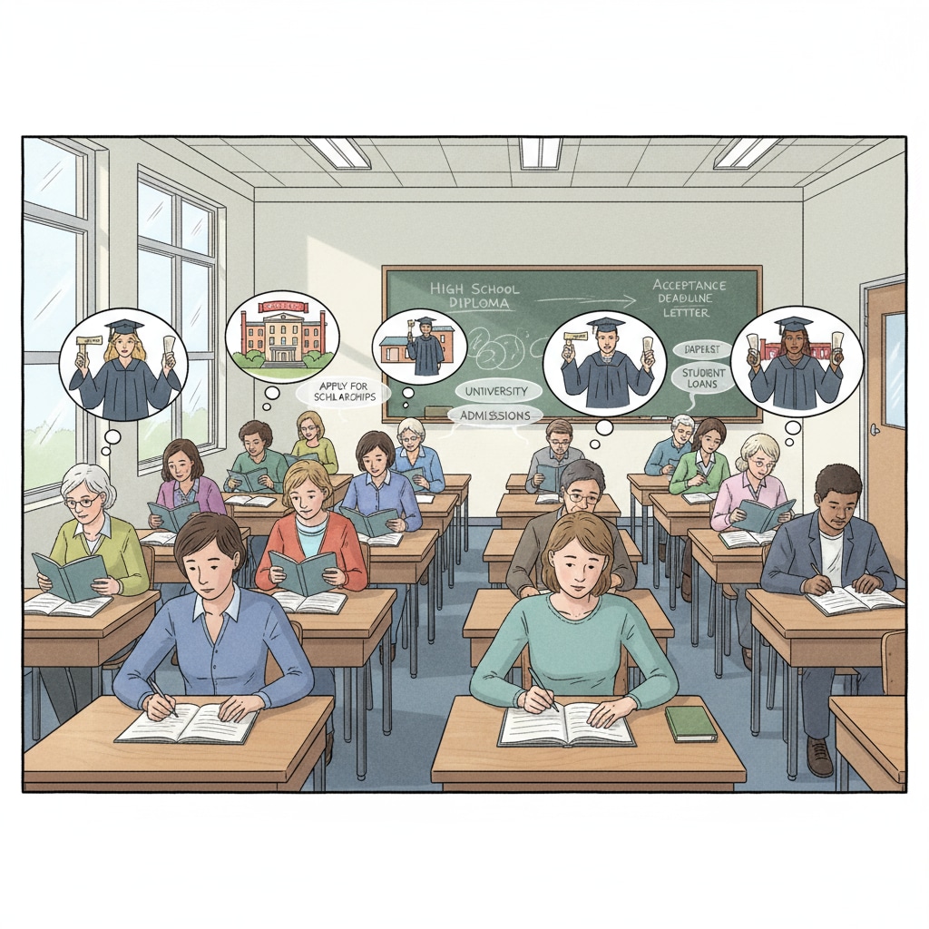 Adult students studying for high school diplomas with college applications in mind