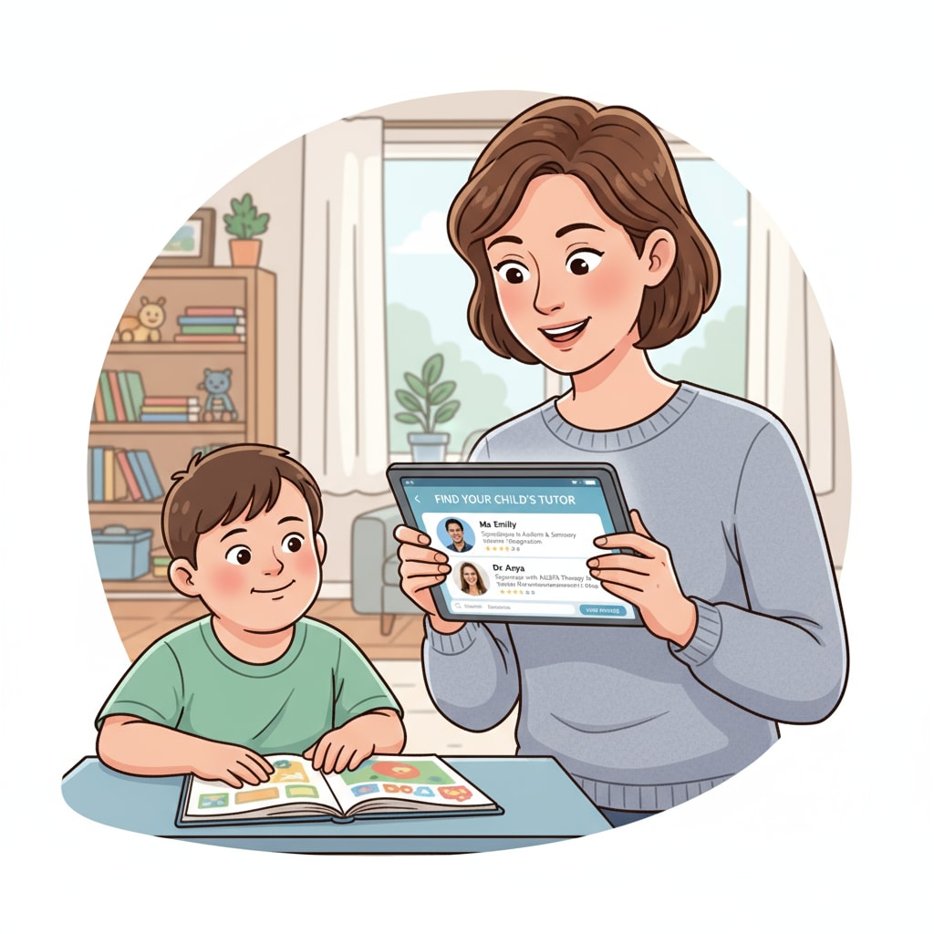 Parent searching for a special needs tutor using a tutoring app