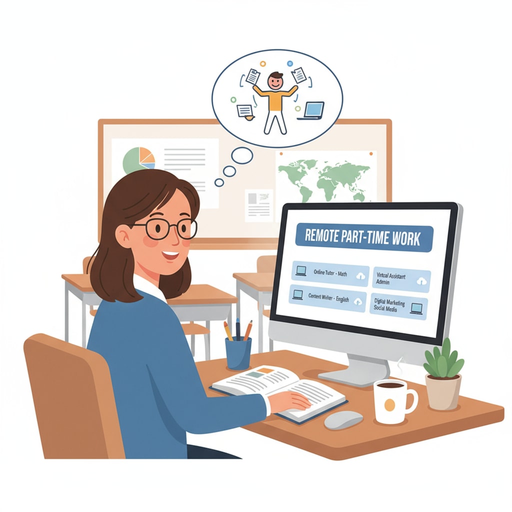 A teacher exploring remote part-time job opportunities on a computer.