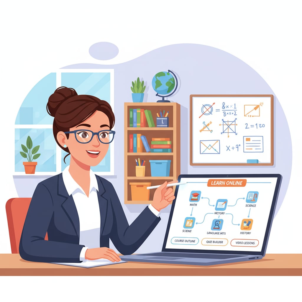 A teacher engaged in creating educational content for remote teaching.