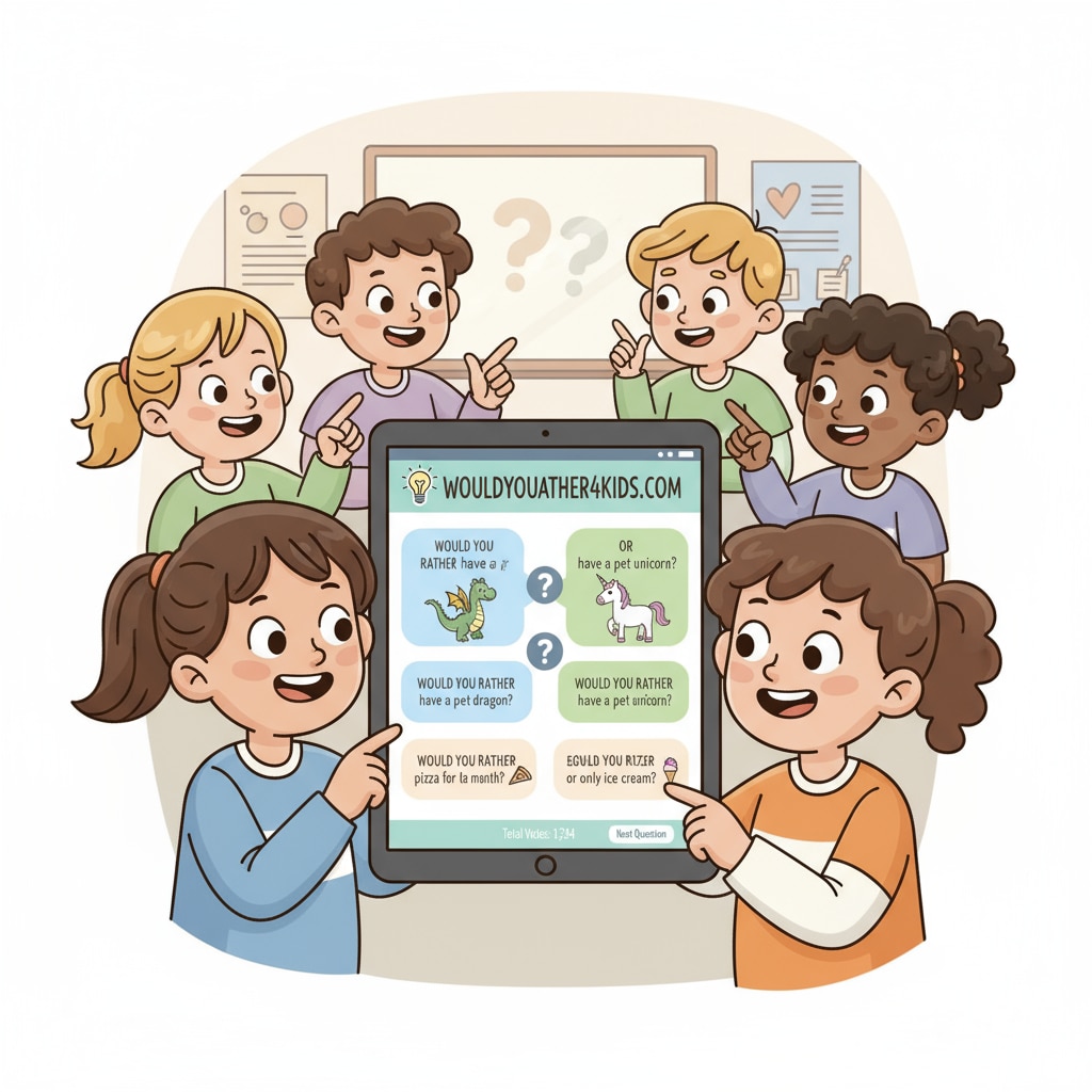 Screenshot of the Would You Rather educational tool website with engaging questions