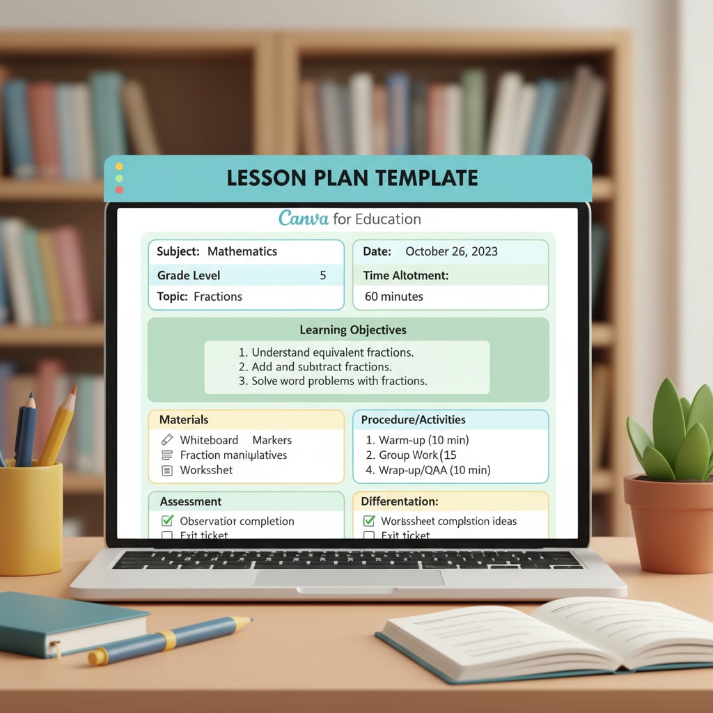Lesson plan template on Canva for Education for teacher efficiency and time management
