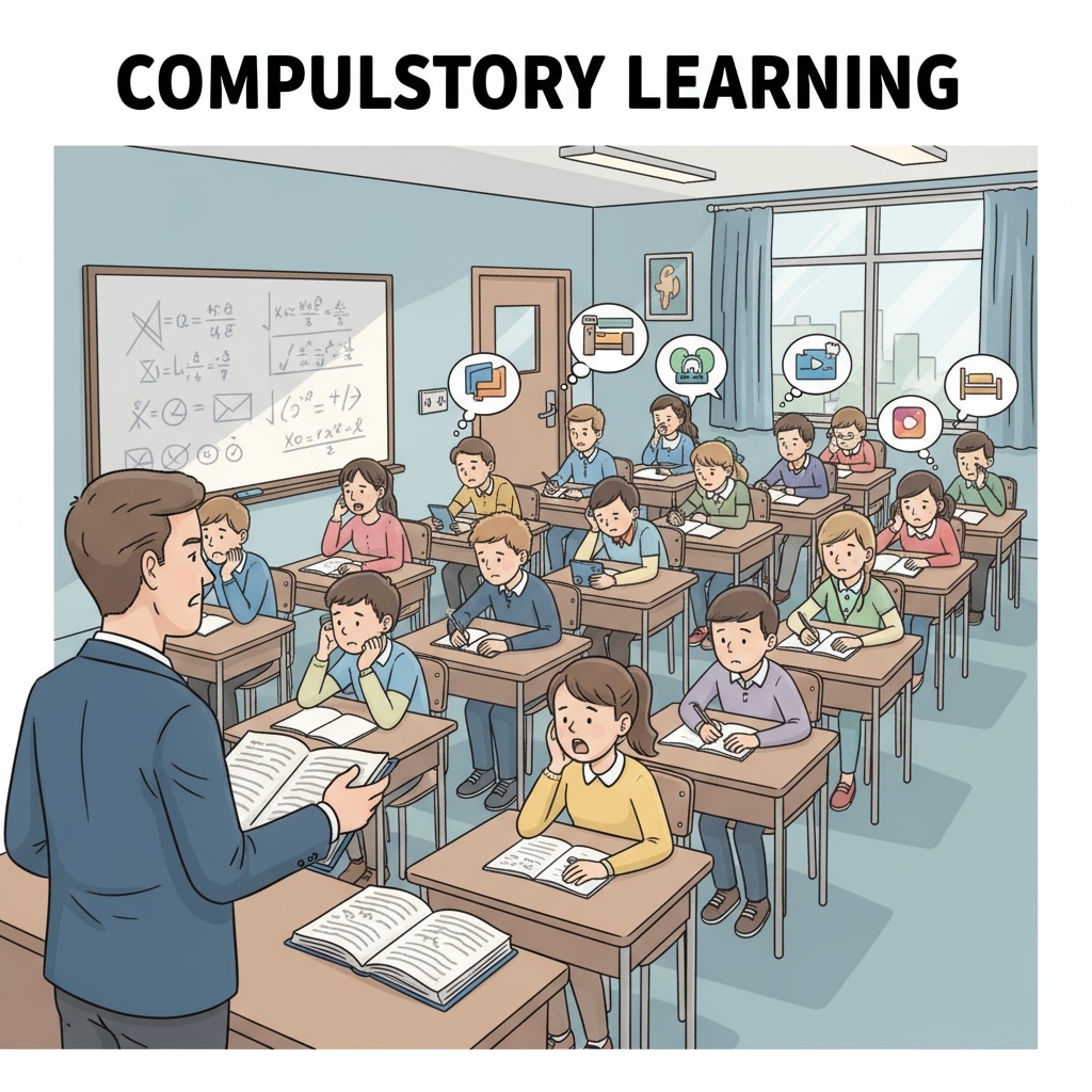 Students showing disinterest in a classroom under compulsory learning in school systems
