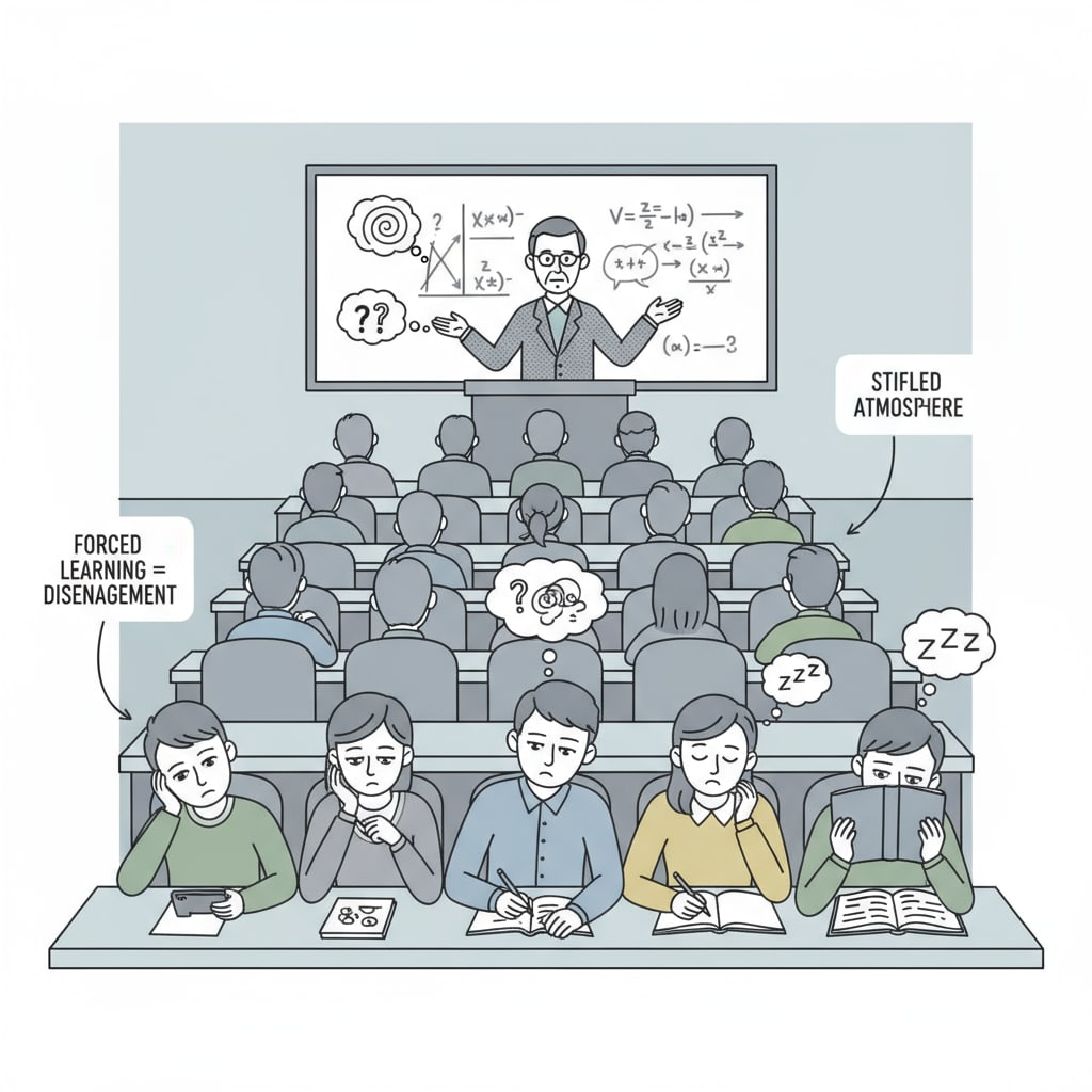 Bored students during a lecture as a result of compulsory learning in school