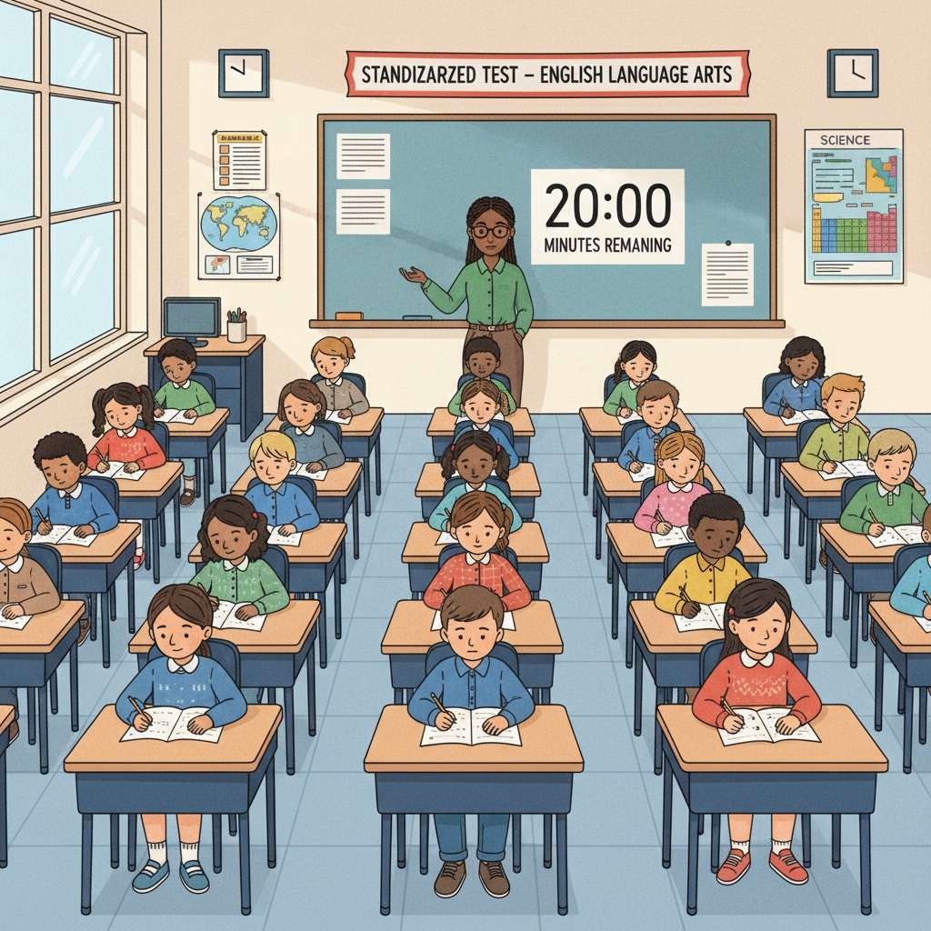 Students taking a standardized test that may overemphasize memory and neglect critical thinking.