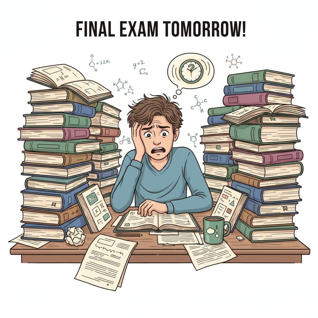 A student under stress because of inadequate exam preparation