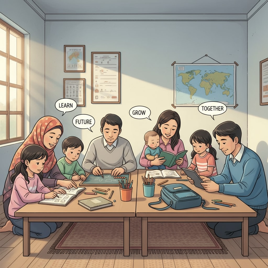 Children from low-income families studying with parents in family education