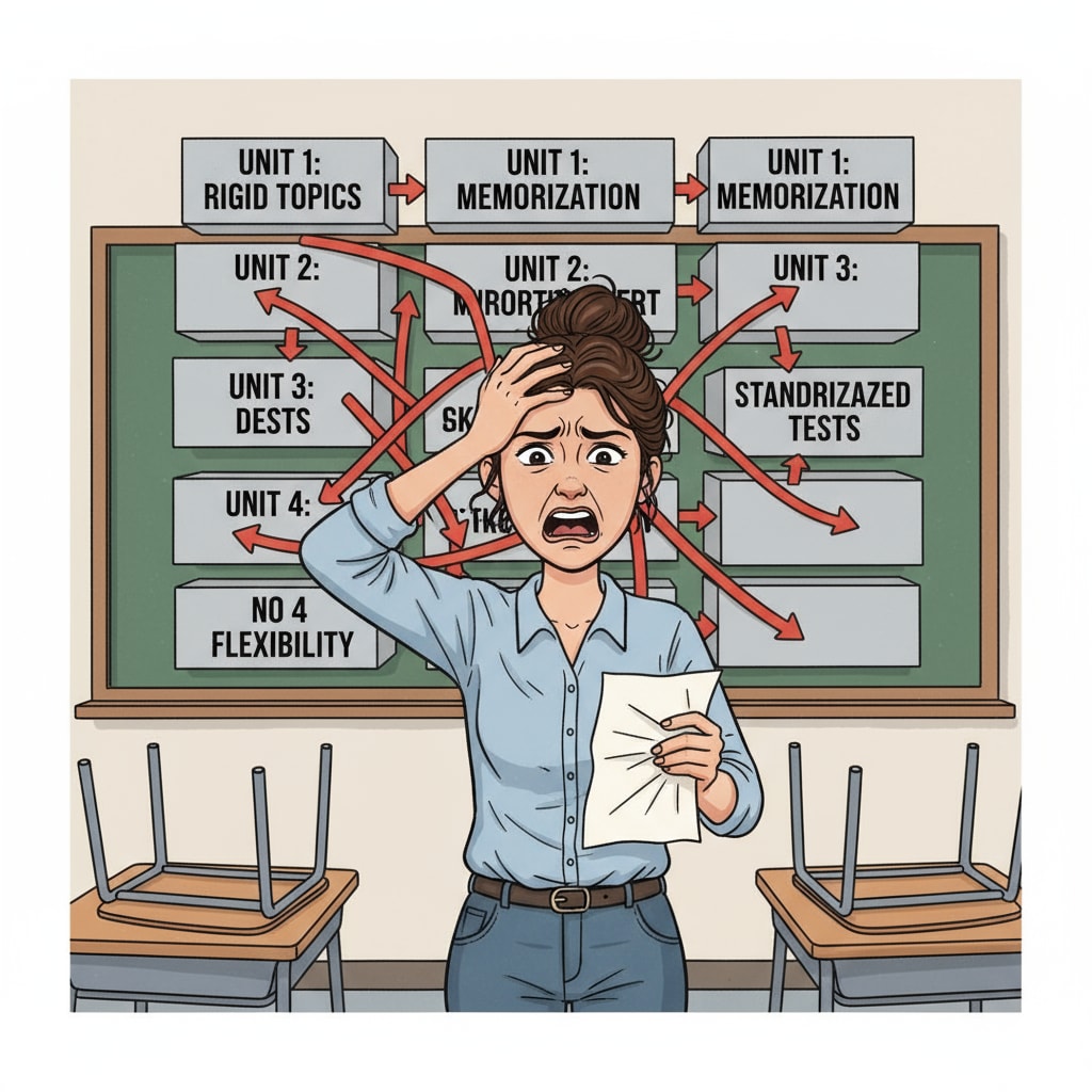 A teacher frustrated by the restriction of teaching autonomy