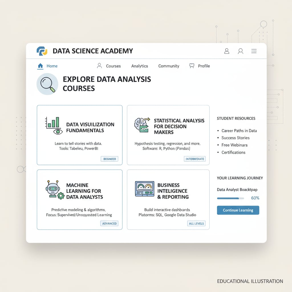 Online education platform showing data analysis courses