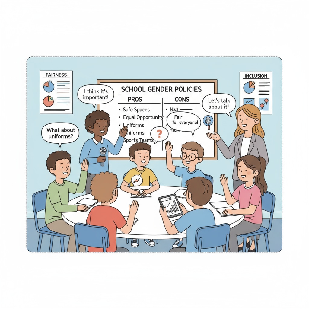 Students expressing their views on Ministry of Education's review of gender policies in Fairfax County schools in a classroom