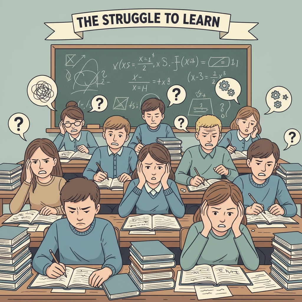 Students experiencing learning difficulties, mental exhaustion, and self-loathing