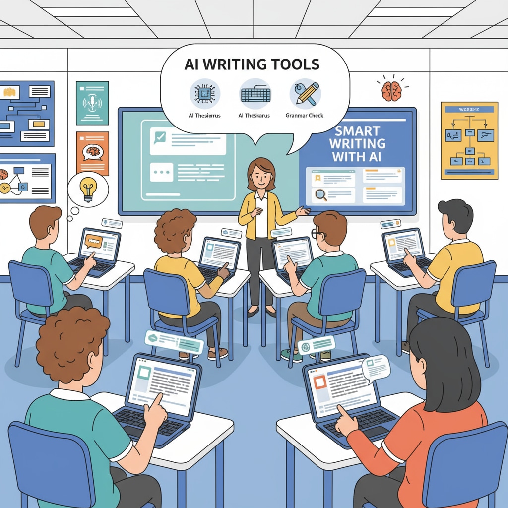 Students using AI tools in a writing class to enhance their writing skills