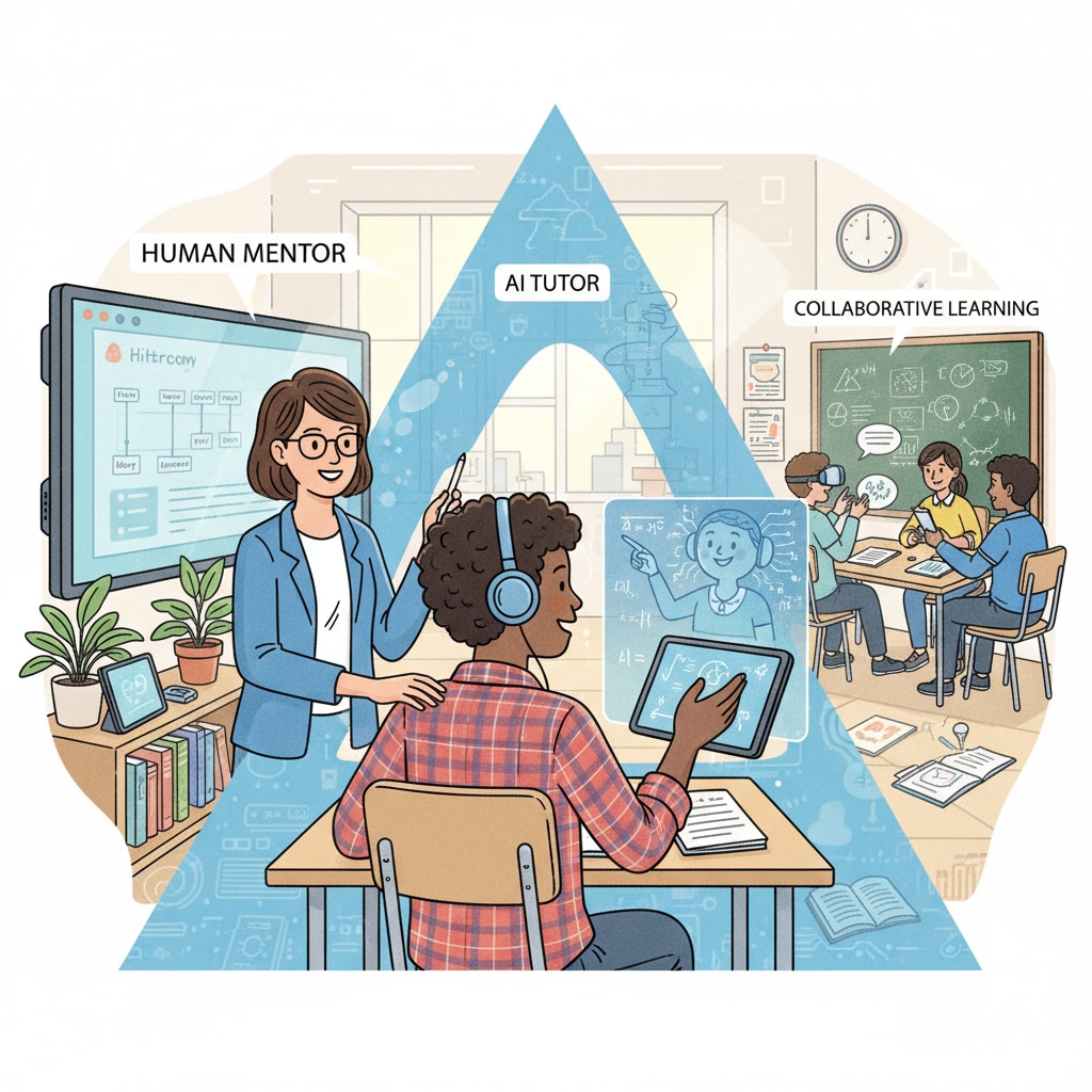 A student interacting with AI and human in K12 education therapy
