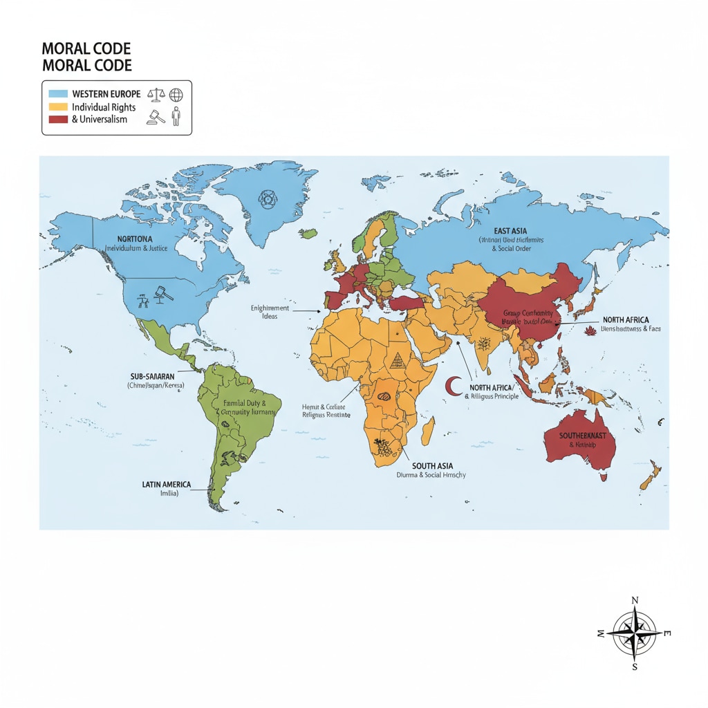 Map showing cultural differences in moral relativism, shared values, and social division
