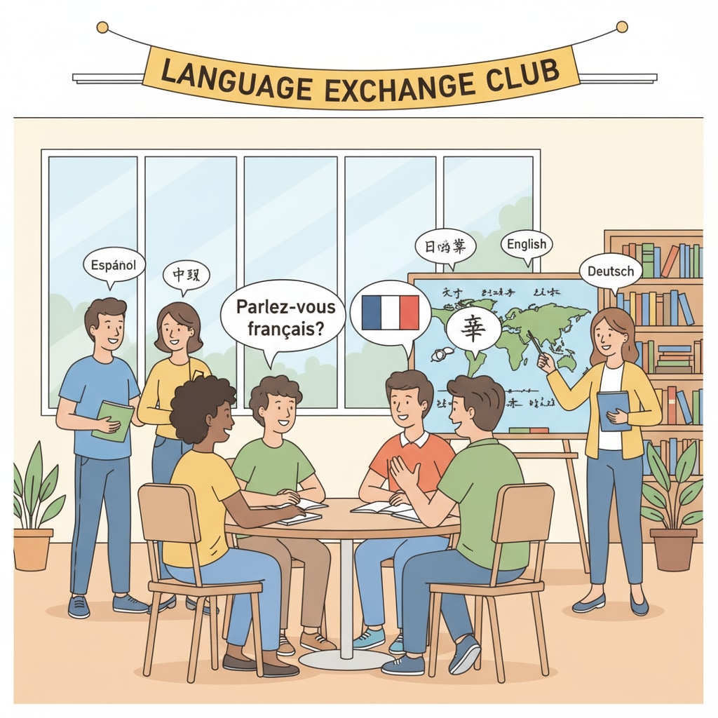 Students practicing languages in a club for polyglot development