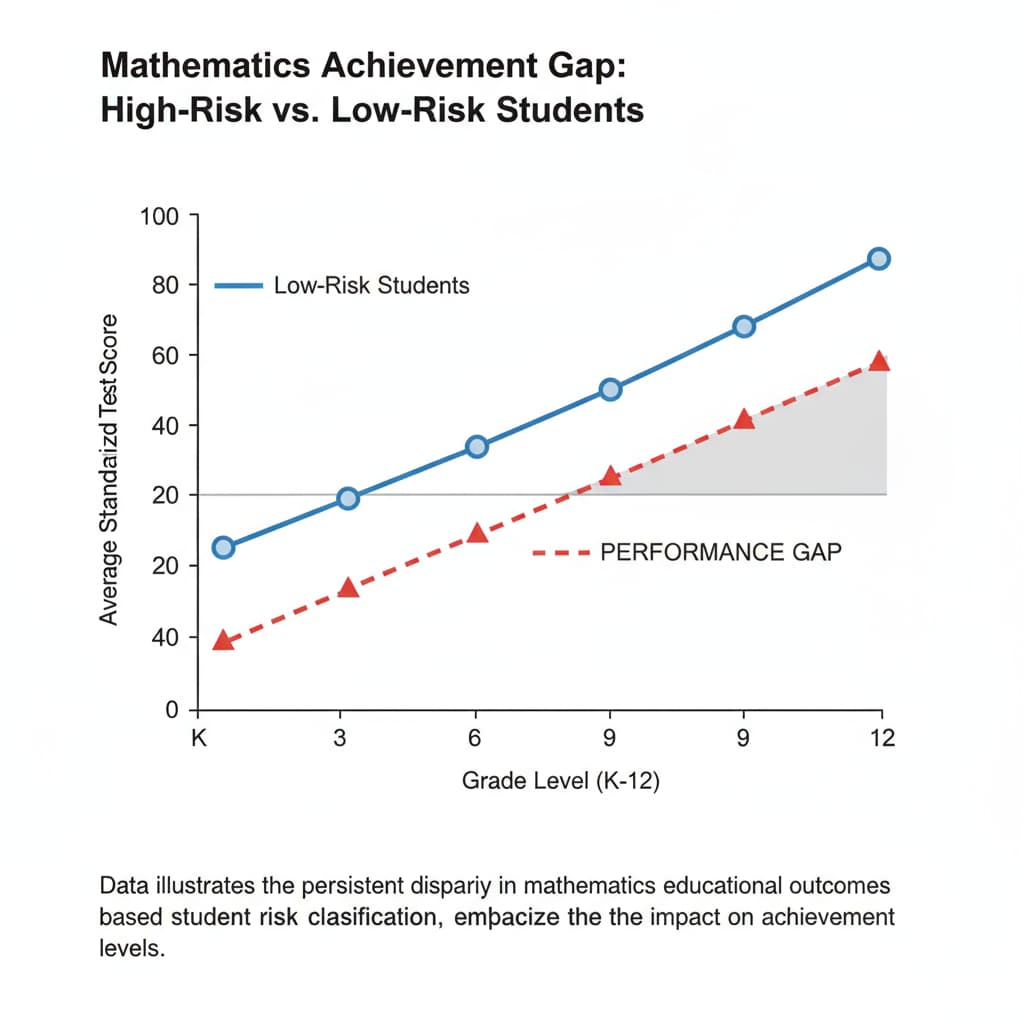 Graph showing performance gap between classified high-risk and low-risk students in mathematics education