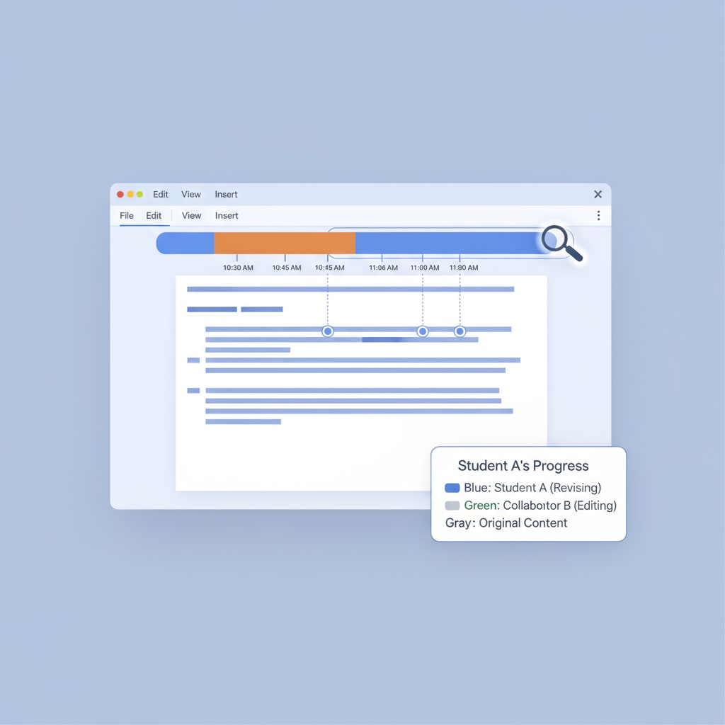 Google Docs replay timeline for student writing progress relevant to document replay, student plagiarism, and teaching evaluation