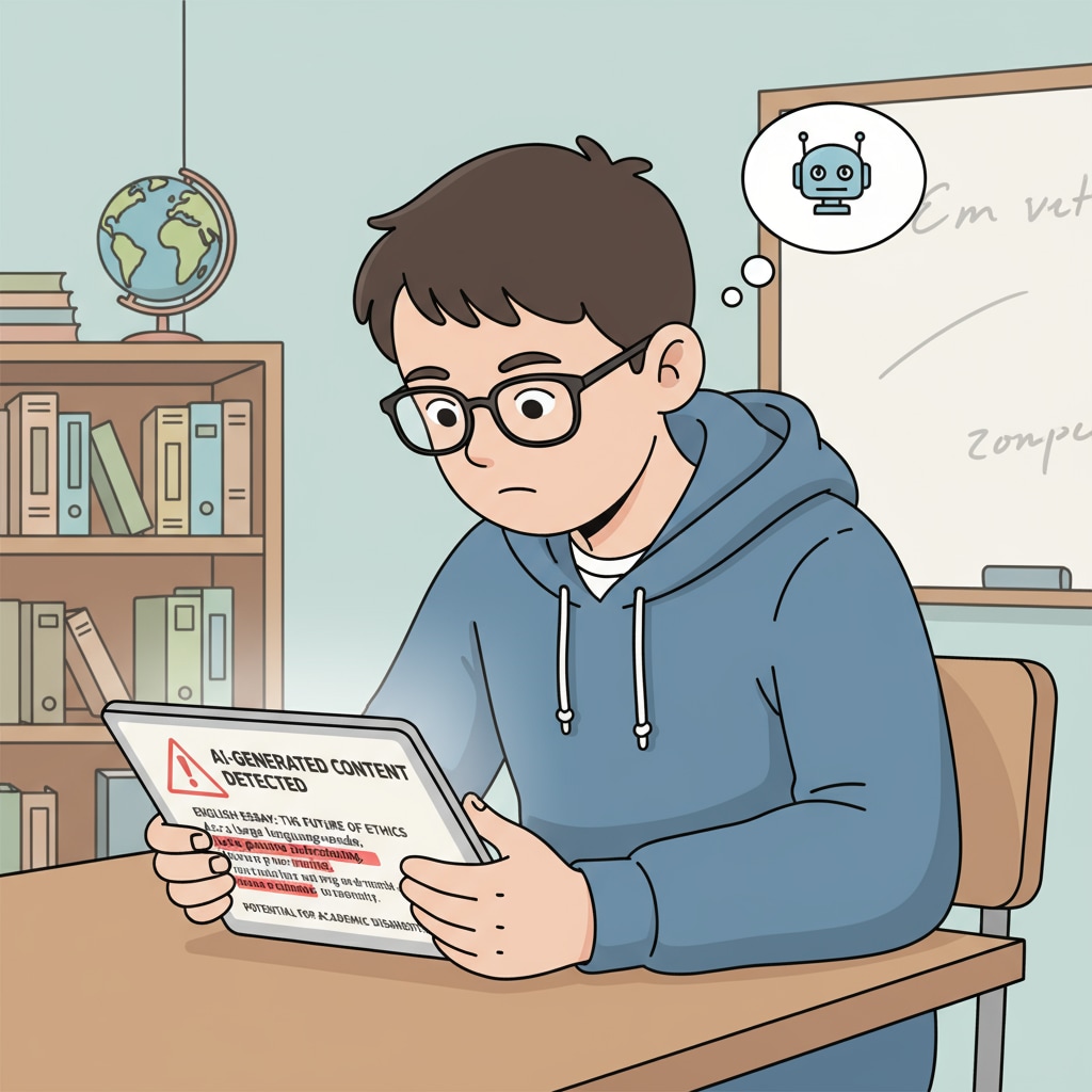A student viewing AI-generated text for an assignment, associated with AI cheating, parental indulgence, writing ability, and student privilege